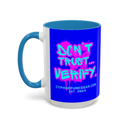 Don't Trust...Verify. Dark Blue Accent Mug by cypherpunkgear.com