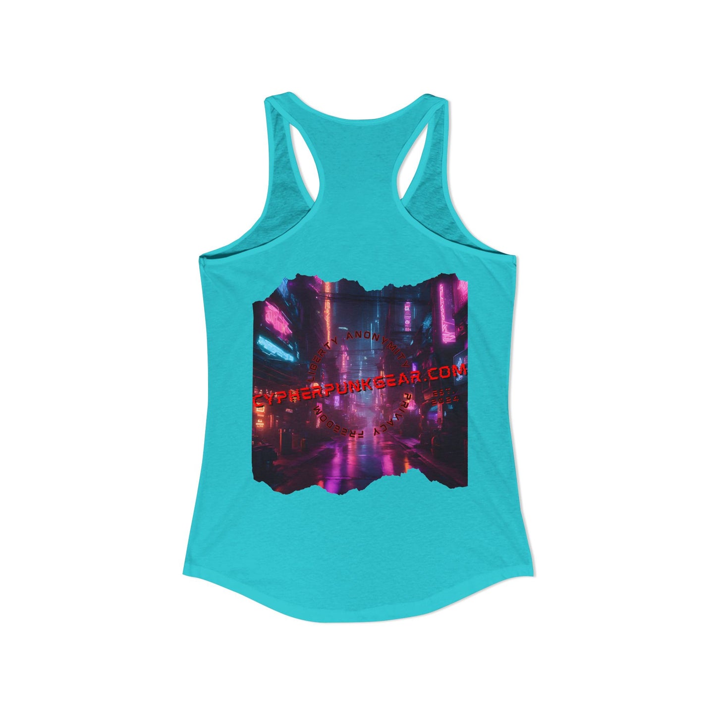 2-sided, cypherpunkgear.com Logo & Cityscape Women's Racerback Tank Top by cypherpunkgear.com
