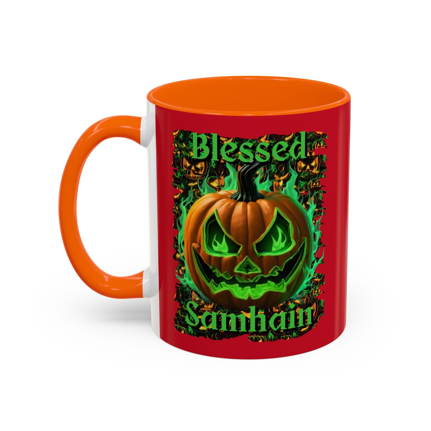 Blessed Samhain Green Jack Red Accent Mug by CreepyCrafts.boo