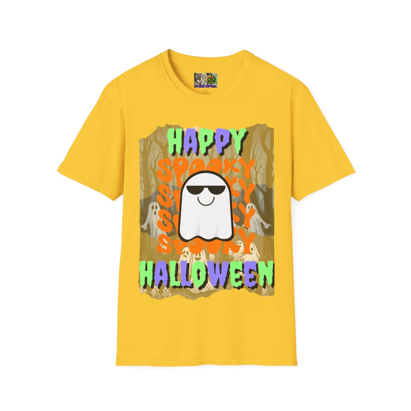Spooky Happy Halloween Ghost Light colors Mixed font Unisex T-Shirt by CreepyCrafts.boo