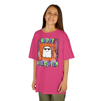 Spooky Happy Halloween Ghost Mixed font Kids Heavy Cotton™ Tee by CreepyCrafts.boo