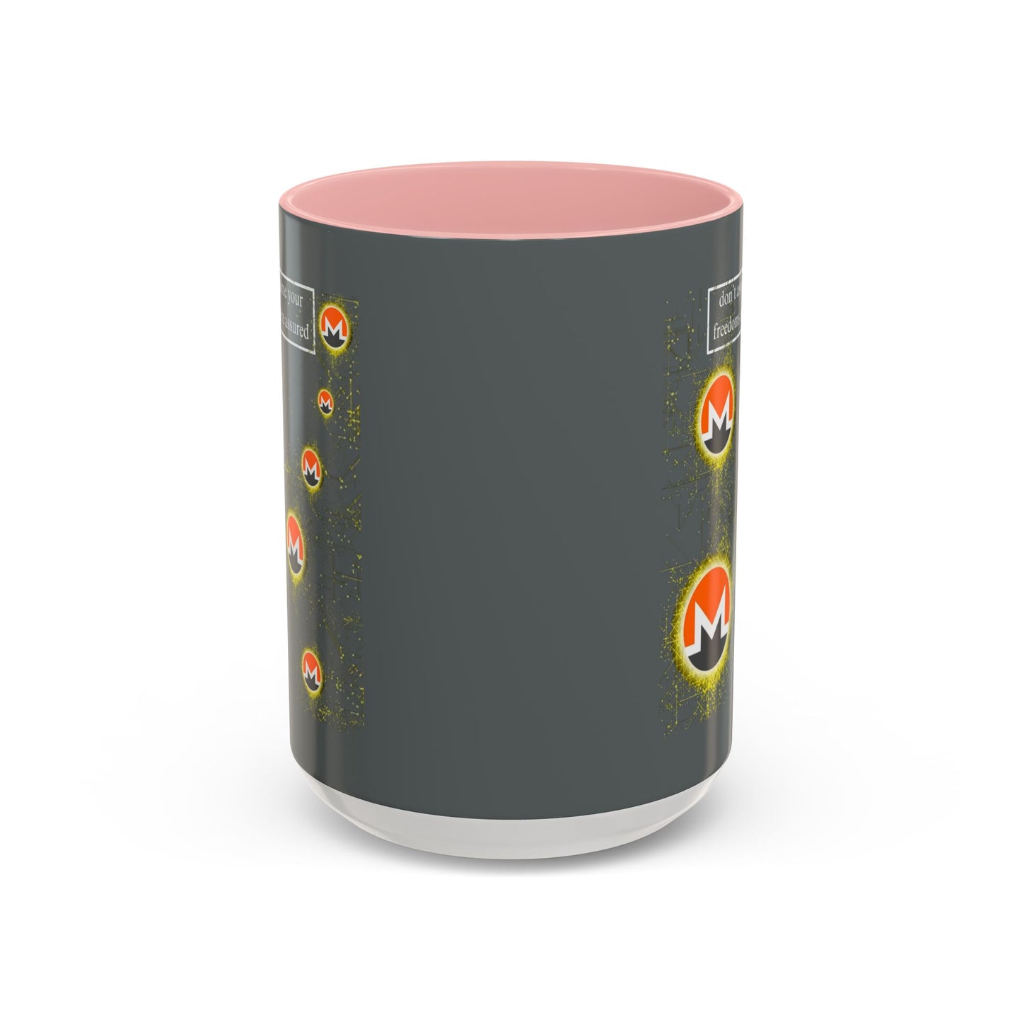 Monero (XMR) don't assume your freedoms are assured Grey Accent Mug by cypherpunkgear.com