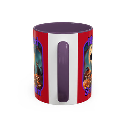 Blessed Samhain Cute Witch Purple font Red Accent Mug by CreepyCrafts.boo