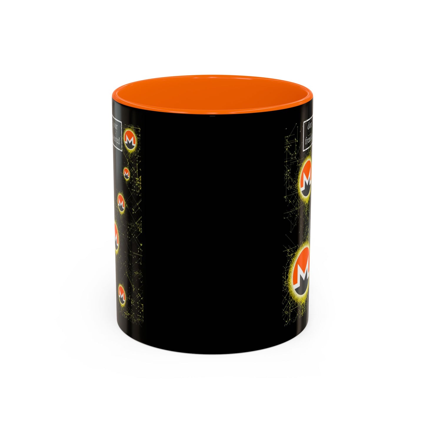 Monero (XMR) don't assume your freedoms are assured Black Accent Mug by cypherpunkgear.com