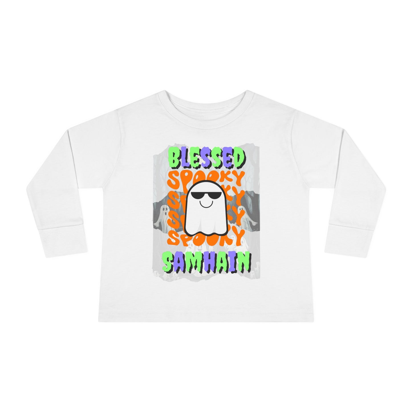 Spooky Blessed Samhain Ghost MXfont Toddler Long Sleeve Tee by cypherpunkgear