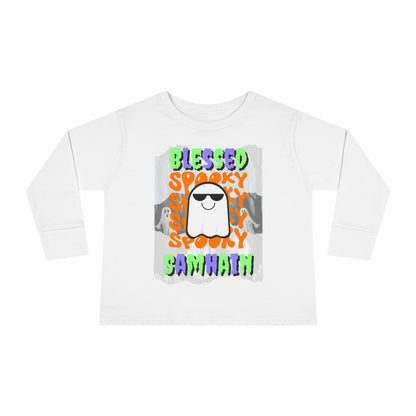 Spooky Blessed Samhain Ghost MXfont Toddler Long Sleeve Tee by cypherpunkgear