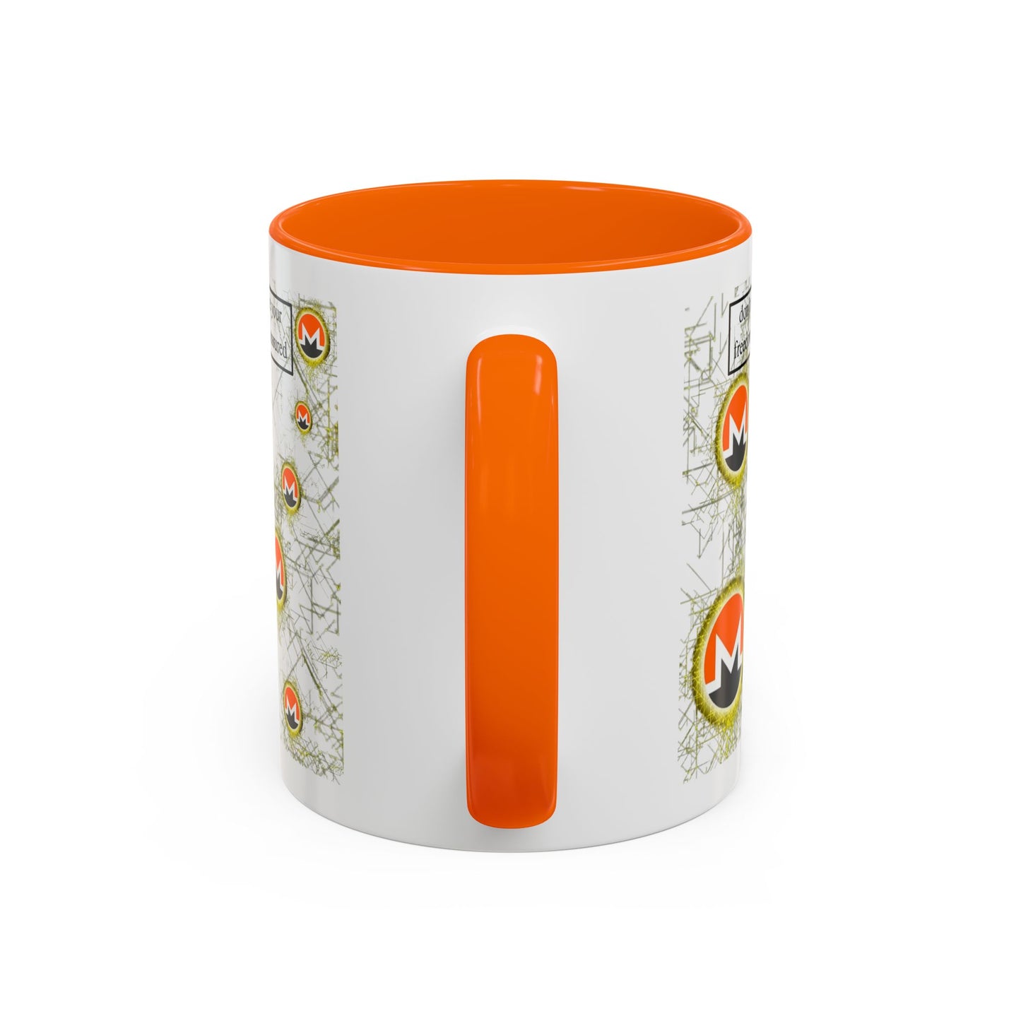 Monero (XMR) don't assume your freedoms are assured White Accent Mug by cypherpunkgear.com