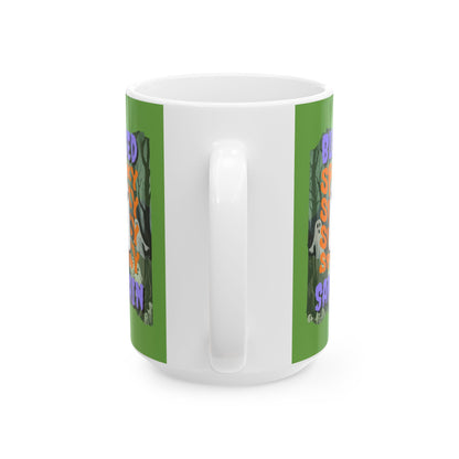 Spooky Blessed Samhain Ghost Purple font Green Mug by CreepyCrafts.boo