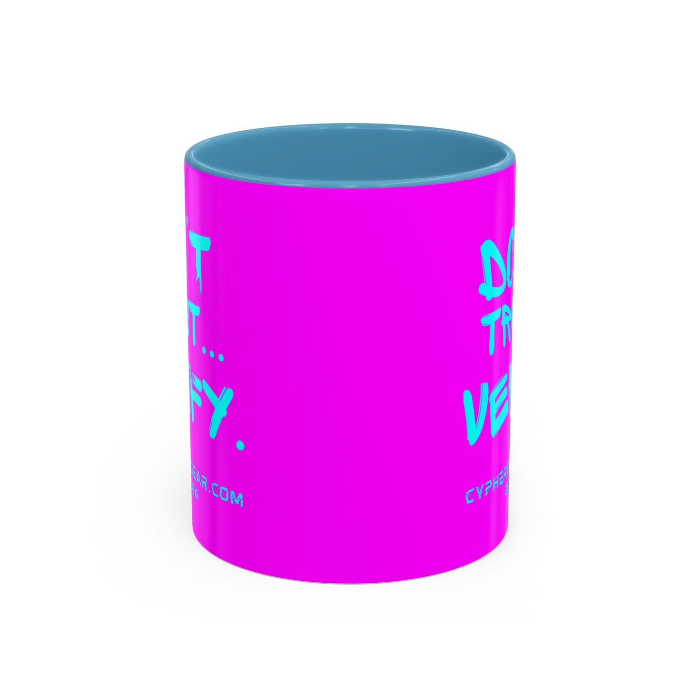 Don't Trust...Verify. Electric Magenta Accent Mug by cypherpunkgear.com