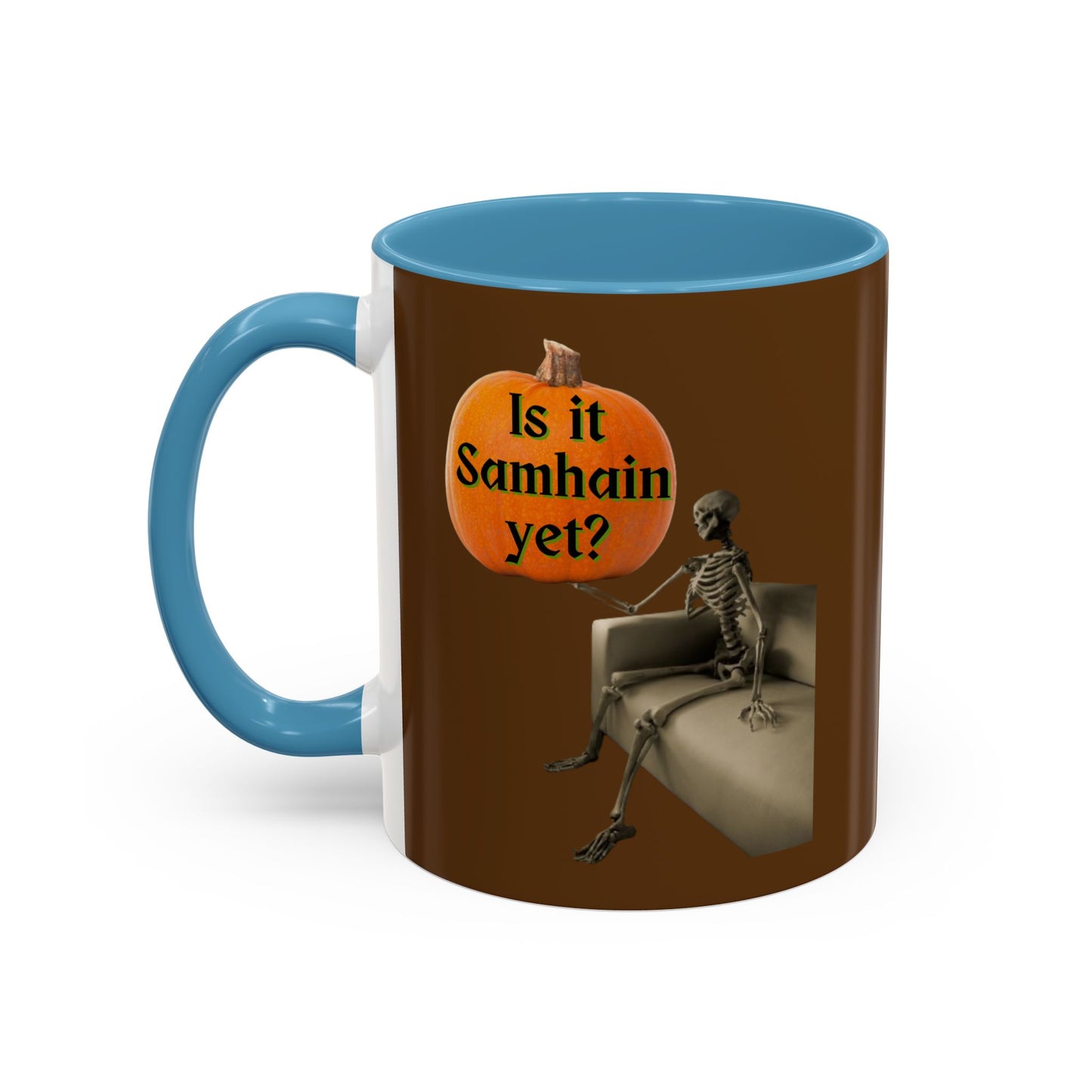 Is it Samhain yet? Skeleton's Pumpkin Brown Accent Mug by CreepyCrafts.boo