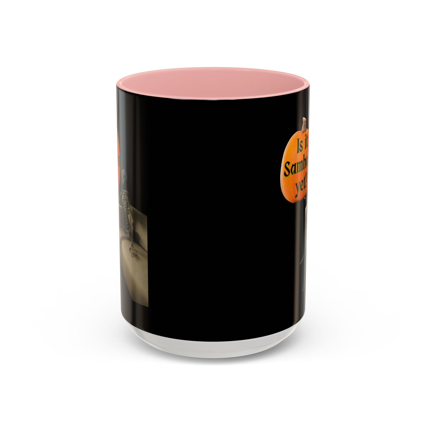 Is it Samhain yet? Skeleton's Pumpkin Black Accent Mug by CreepyCrafts.boo