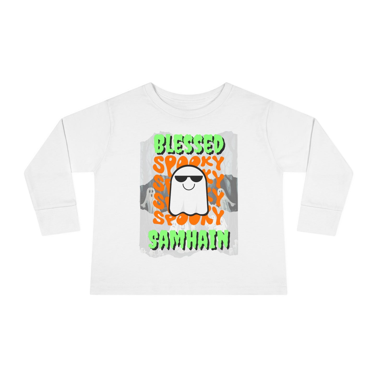 Spooky Blessed Samhain Ghost GNfont Toddler Long Sleeve Tee by cypherpunkgear