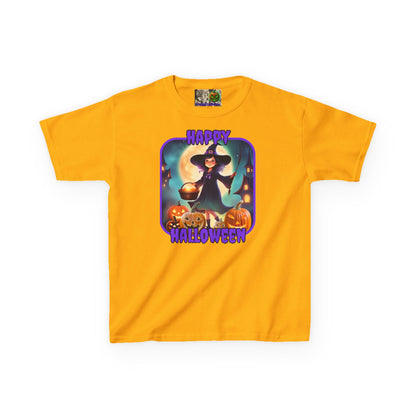Happy Halloween Little Witch Purple font Kids Heavy Cotton™ Tee by CreepyCrafts.boo