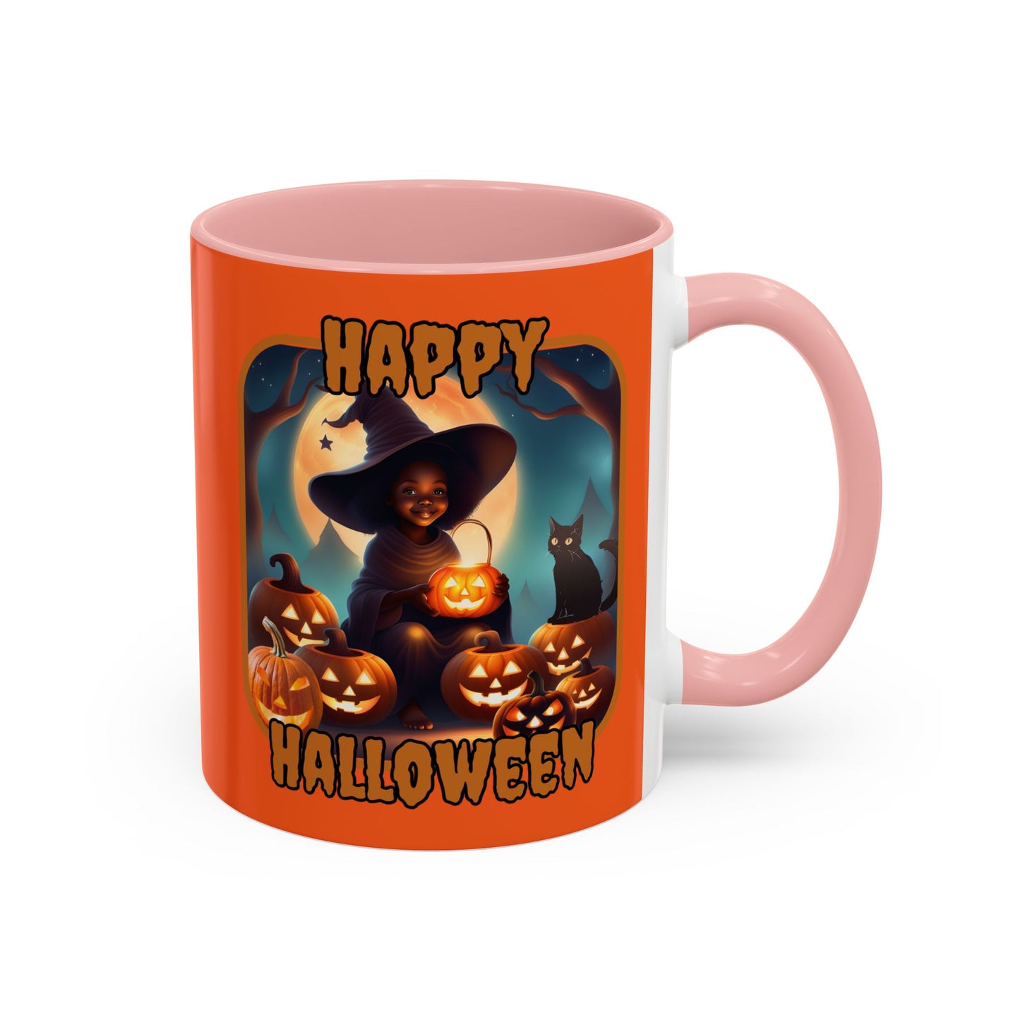 Happy Halloween Cute Witch Orange font Orange Accent Mug by CreepyCrafts.boo