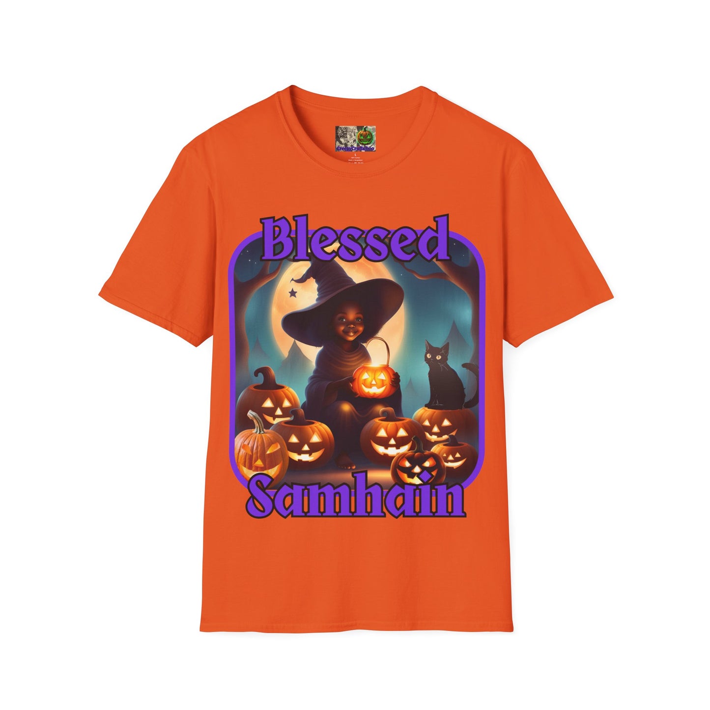 Blessed Samhain Cute Witch Purple font Light colors Unisex T-Shirt by CreepyCrafts.boo