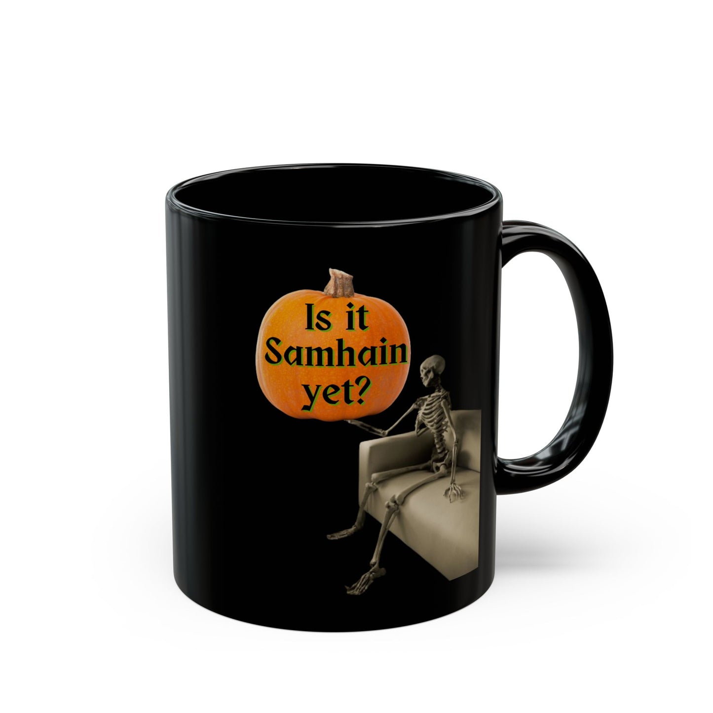 Is it Samhain yet? Skeleton's Pumpkin Black Mug by CreepyCrafts.boo