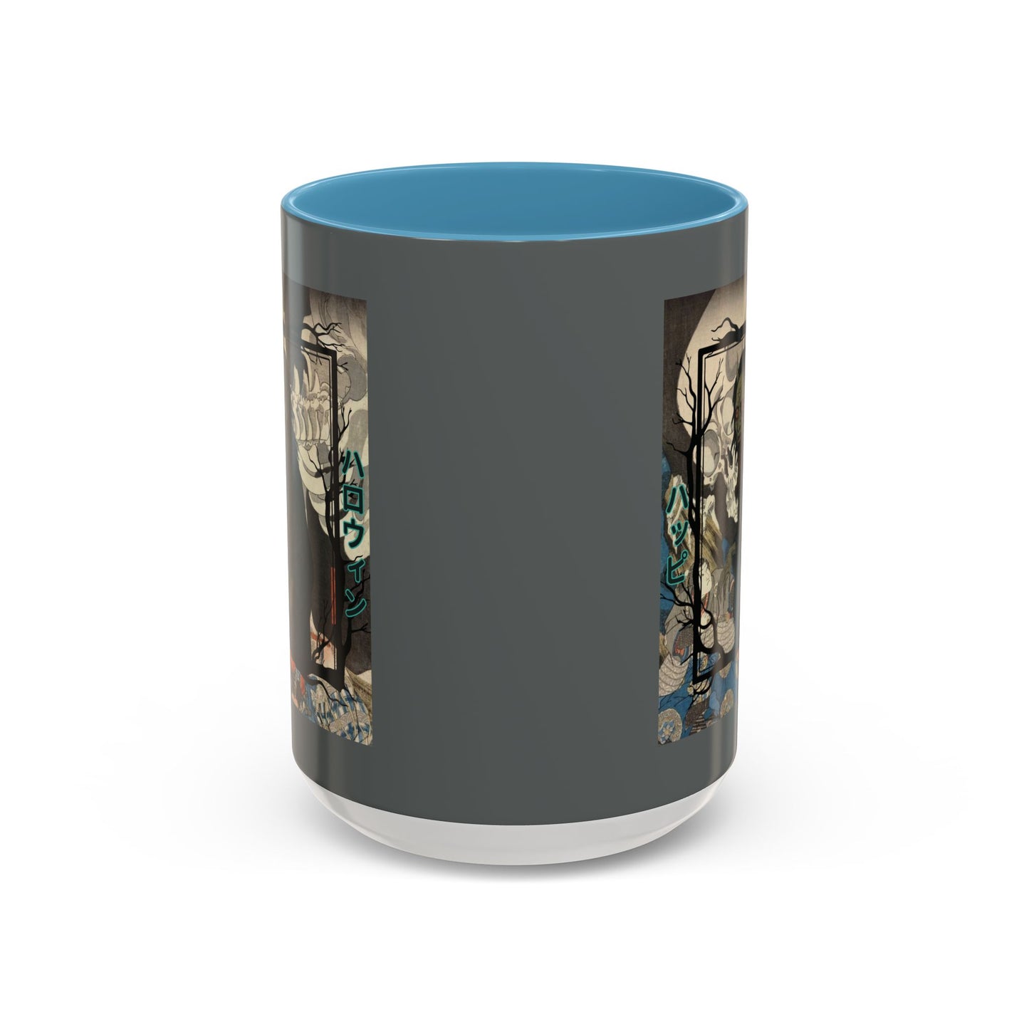 Yōkai Happy Halloween Grey Accent Mug by CreepyCrafts.boo