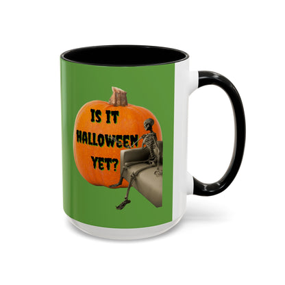 Is it Halloween yet? Skeleton's Giant Pumpkin Green Accent Mug by CreepyCrafts.boo