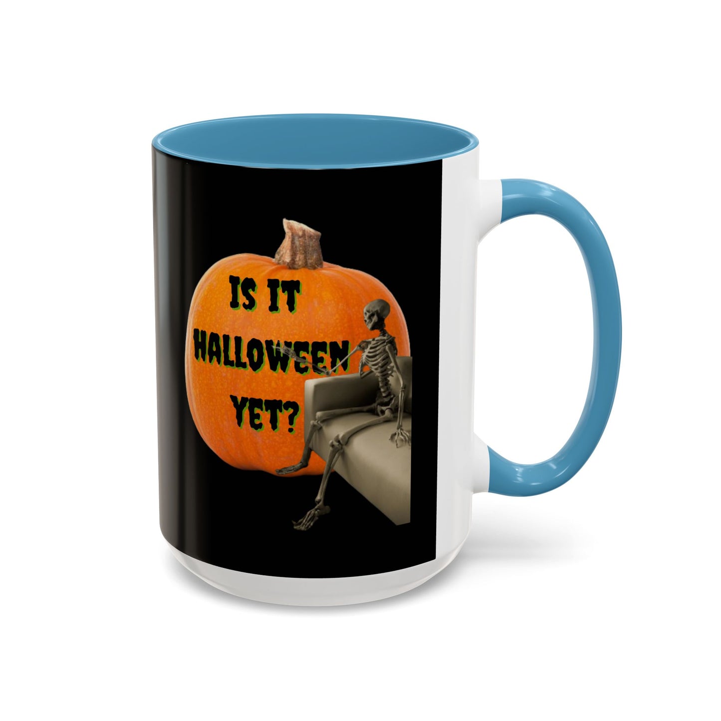 Is it Halloween yet? Skeleton's Giant Pumpkin Black Accent Mug by CreepyCrafts.boo