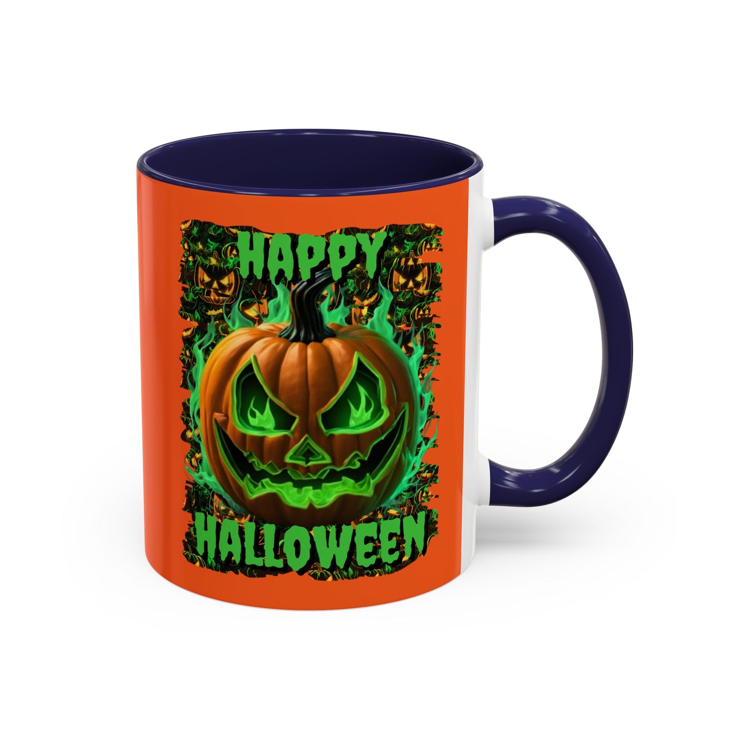 Happy Halloween Green Jack Orange Accent Mug by CreepyCrafts.boo
