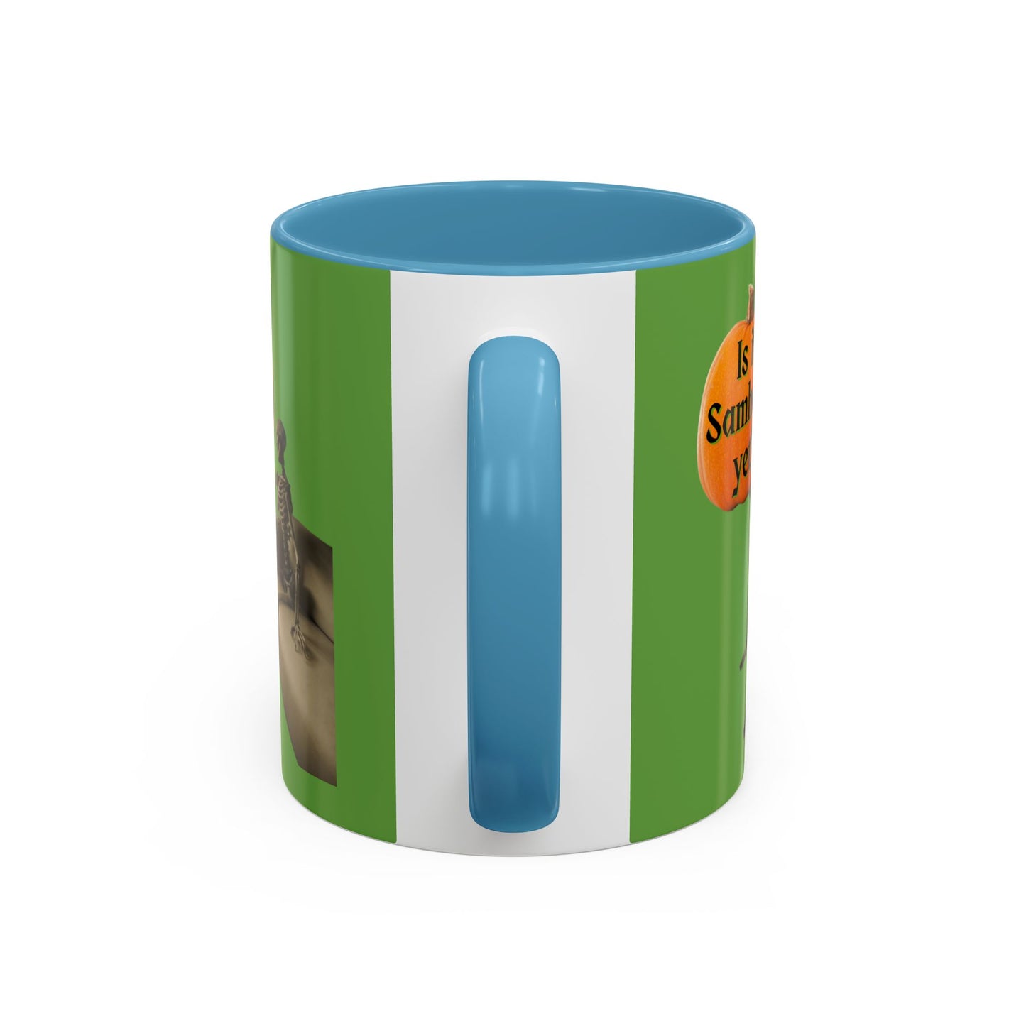 Is it Samhain yet? Skeleton's Pumpkin Green Accent Mug by CreepyCrafts.boo