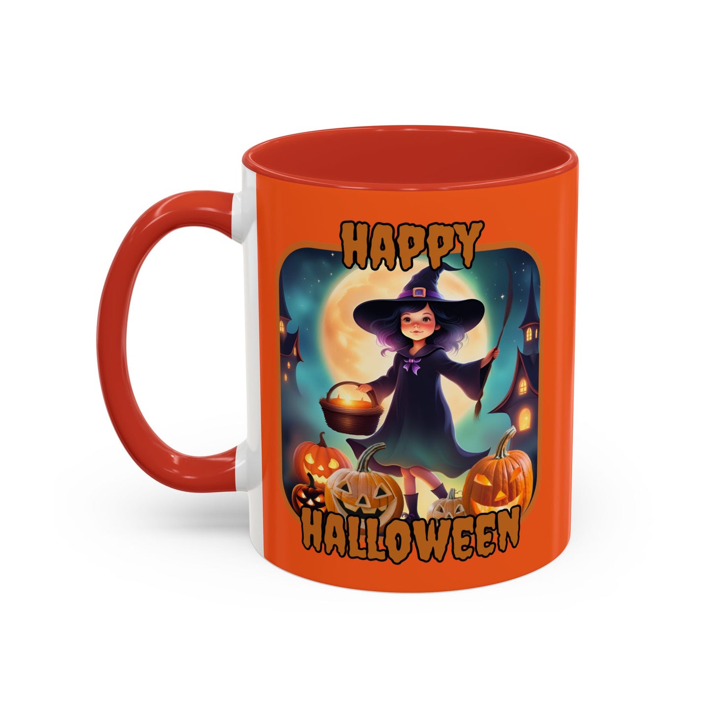 Happy Halloween Little Witch Orange font Orange Accent Mug by CreepyCrafts.boo