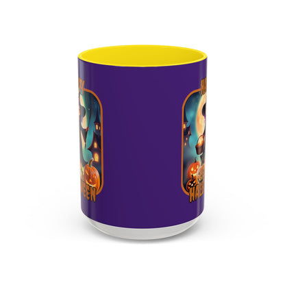 Happy Halloween Little Witch Orange font Purple Accent Mug by CreepyCrafts.boo