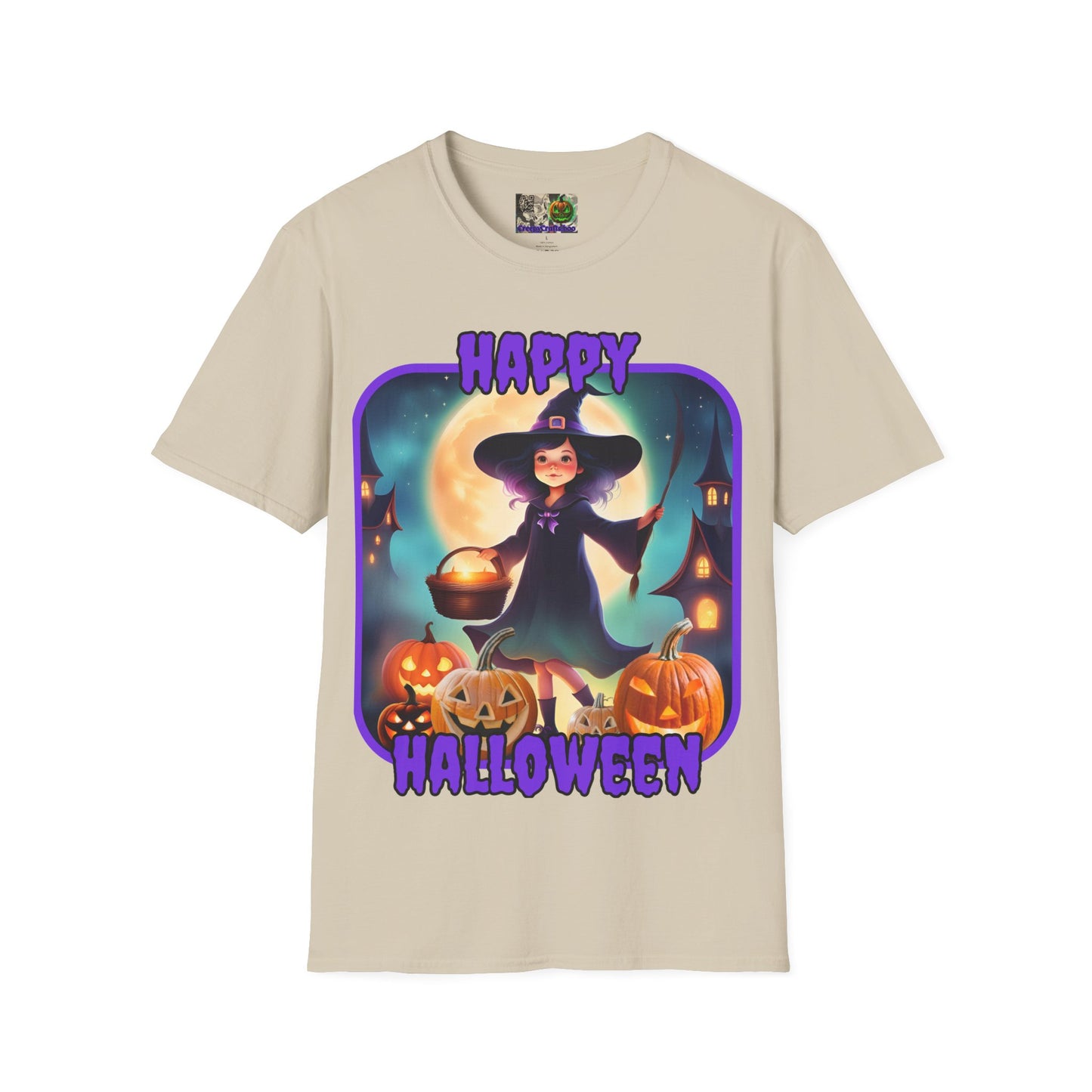 Happy Halloween Little Witch Purple font, Light colors, Unisex T-Shirt by CreepyCrafts.boo