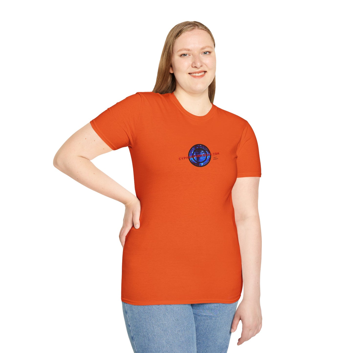 2-sided, cypherpunkgear.com Logo & Cityscape Light colors Unisex T-Shirt by cypherpunkgear.com