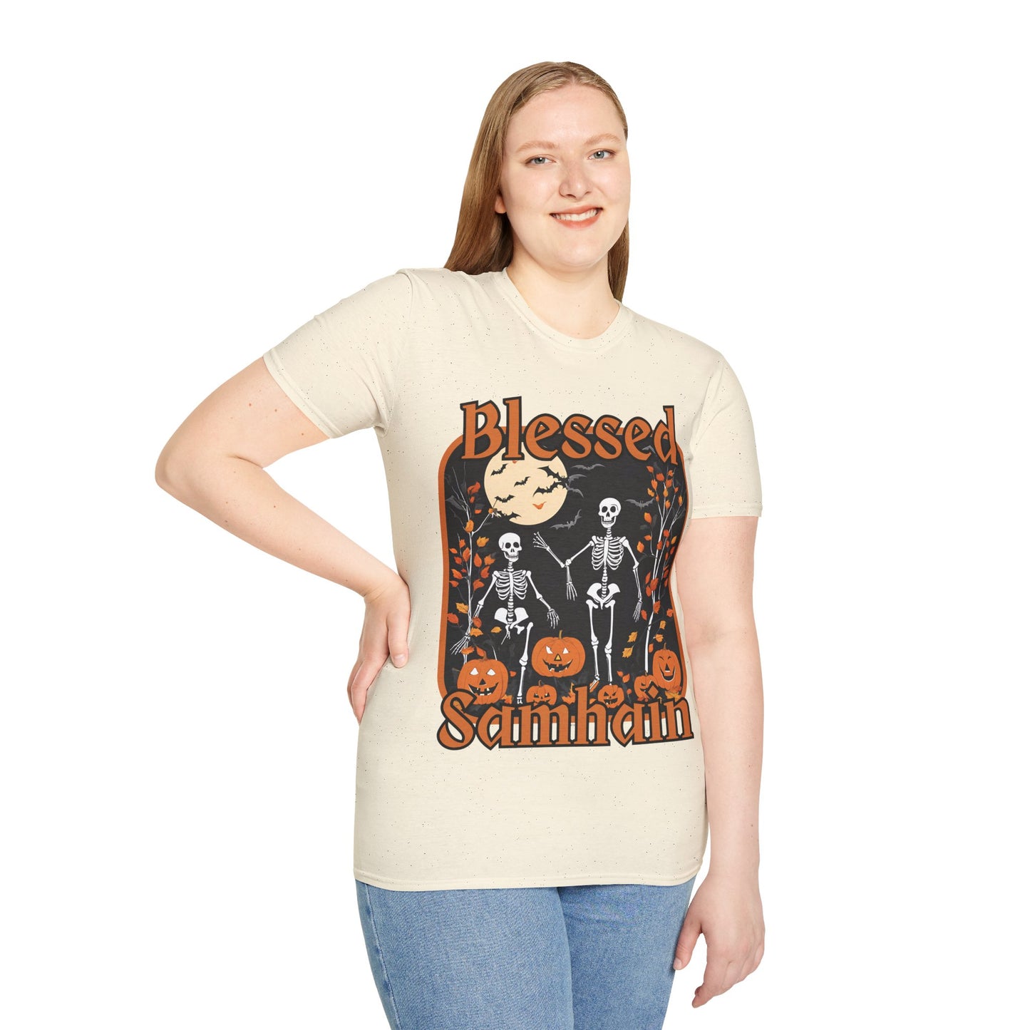 Spooktacular Skeletons of Samhain Light colors Unisex T-Shirt by CreepyCrafts.boo