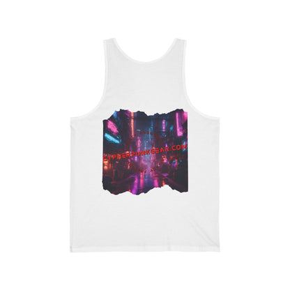 2-sided, cypherpunkgear.com Logo & Cityscape Unisex Jersey Tank Top by cypherpunkgear.com