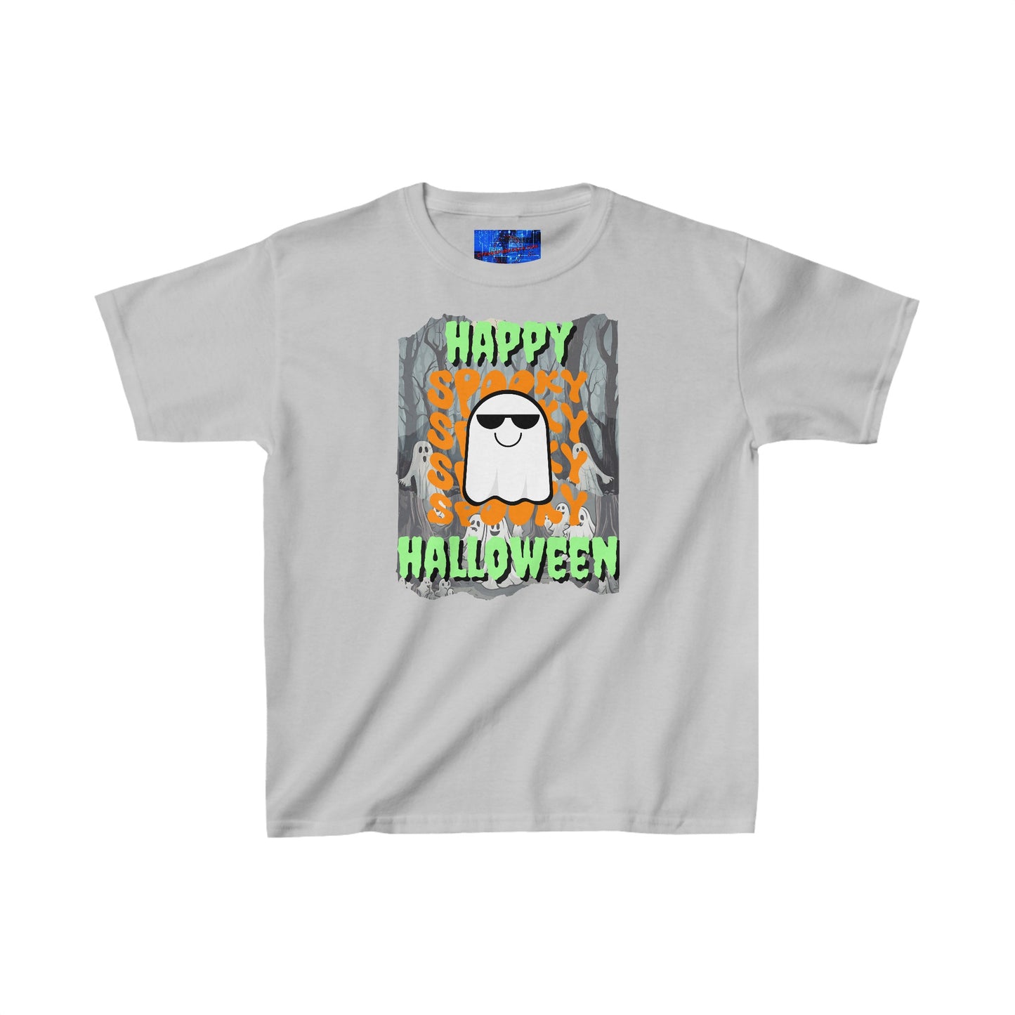 Spooky Happy Halloween Ghost GNfont Kids Heavy Cotton™ Tee by cypherpunkgear