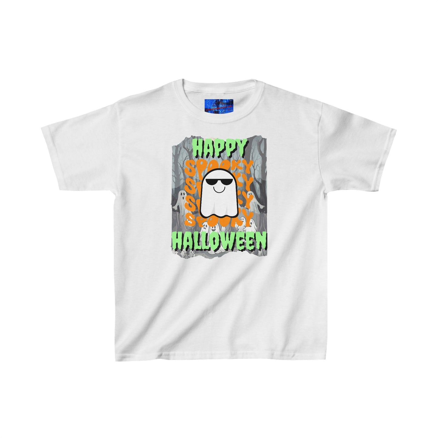 Spooky Happy Halloween Ghost GNfont Kids Heavy Cotton™ Tee by cypherpunkgear