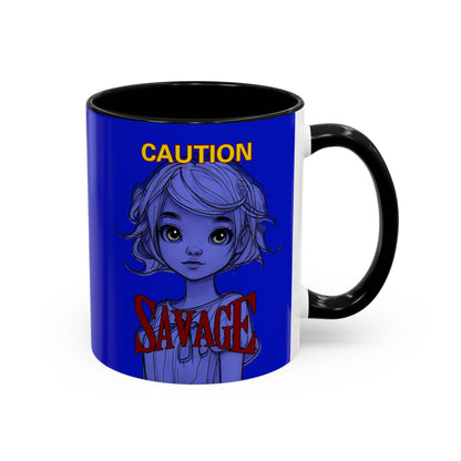 Caution, Savage Dark Blue Accent Mug by cypherpunkgear.com