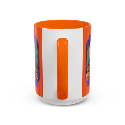 Blessed Samhain Cute Witch Purple font Orange Accent Mug by CreepyCrafts.boo