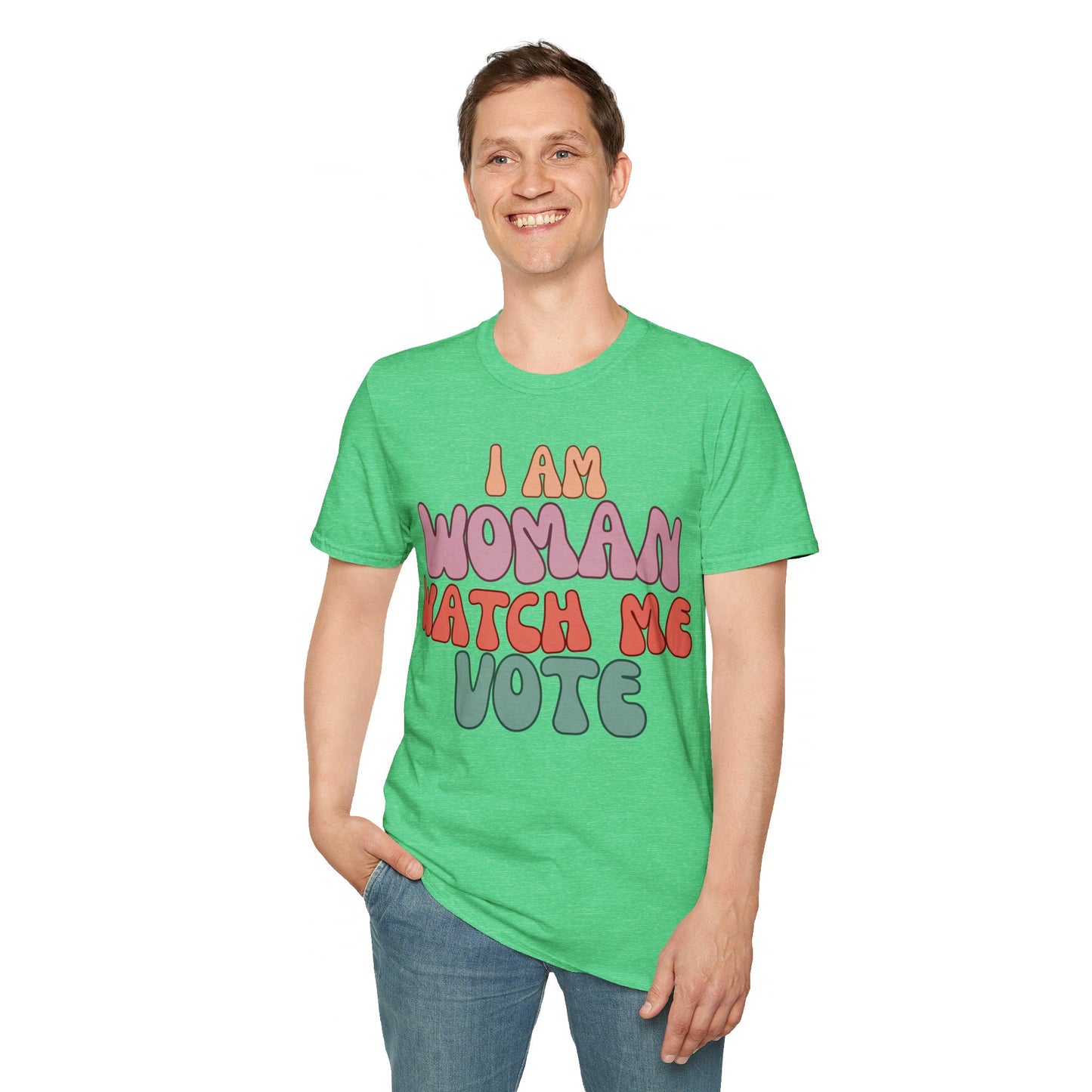 2-sided I Am Woman Watch Me Vote DKcolors Unisex T-Shirt by cypherpunkgear