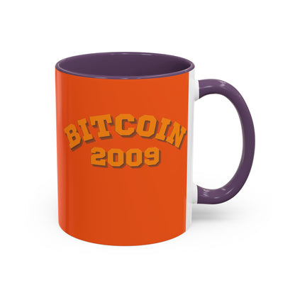 Bitcoin 2009 Orange Accent Mug by cypherpunkgear.com