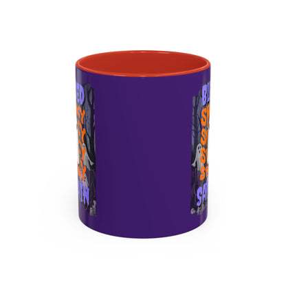 Spooky Blessed Samhain Ghost Purple font Accent Mug by CreepyCrafts.boo