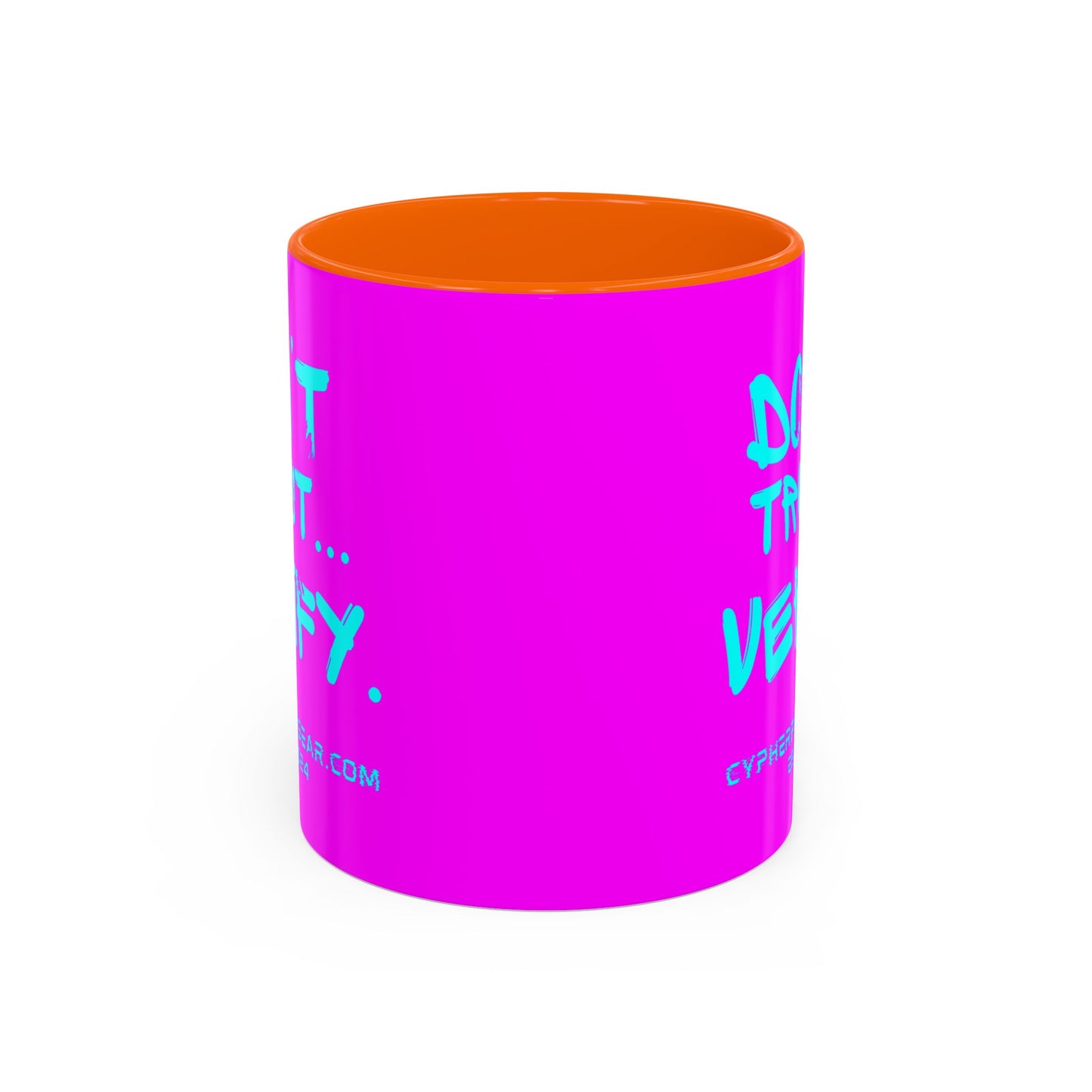 Don't Trust...Verify. Electric Magenta Accent Mug by cypherpunkgear.com