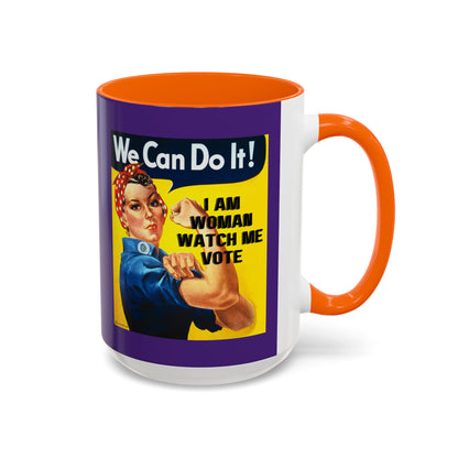 I Am Woman Watch Me Vote Rosie Dark Purple Accent Mug by cypherpunkgear.com