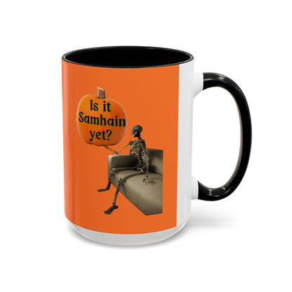 Is it Samhain yet? Skeleton's Pumpkin Orange Accent Mug by CreepyCrafts.boo