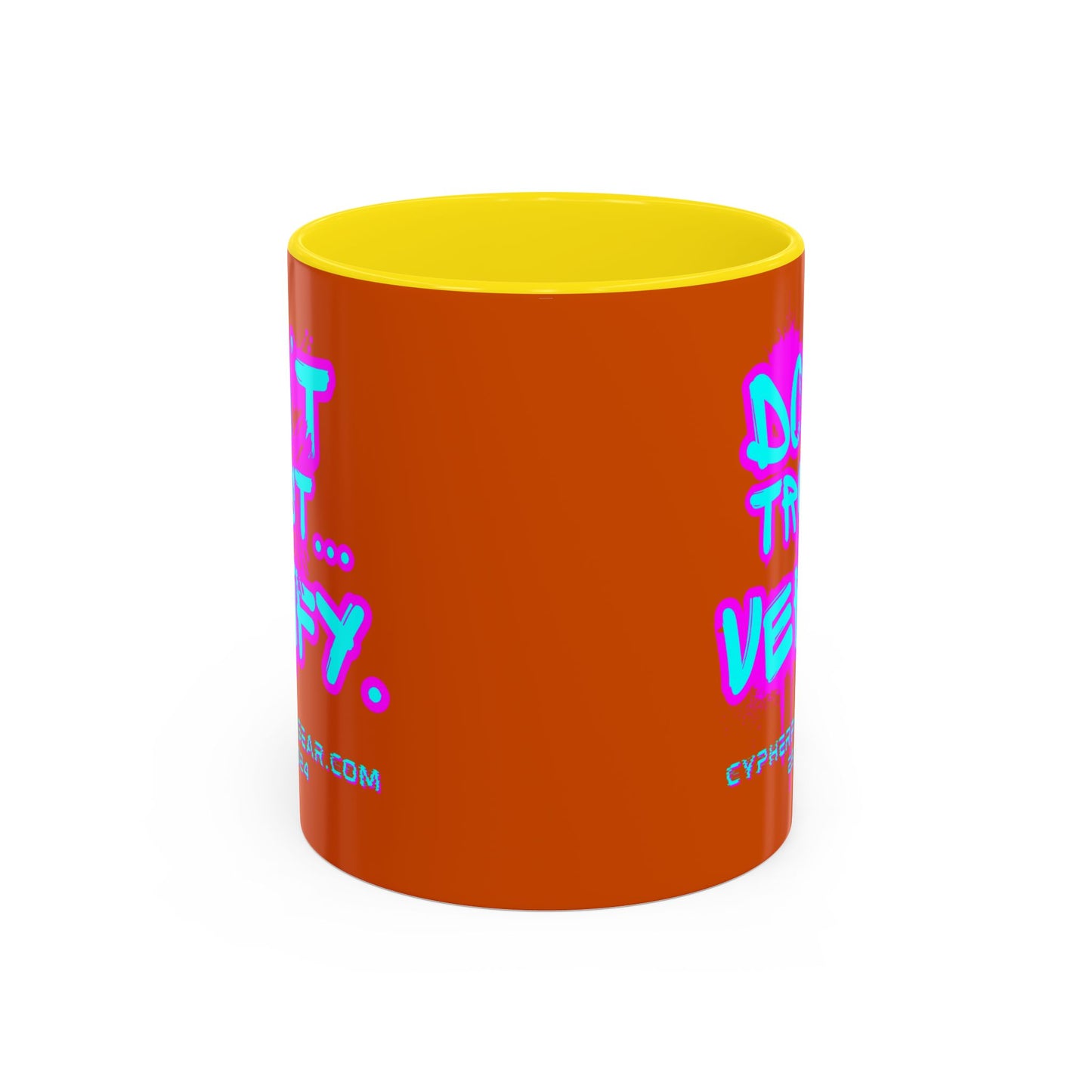 Don't Trust...Verify. Orange Accent Mug by cypherpunkgear.com