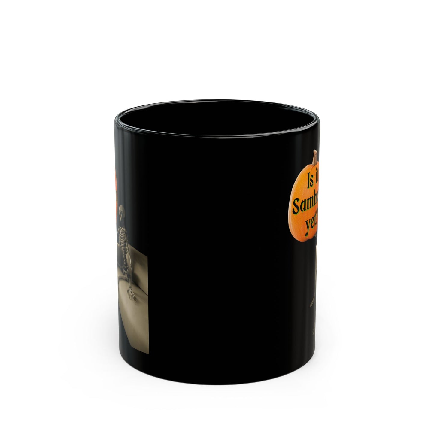 Waiting for Samhain Skeleton Black Mug by cypherpunkgear