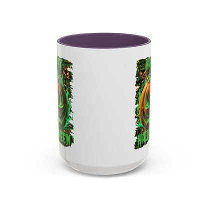 Happy Halloween Green Jack White Accent Mug by CreepyCrafts.boo