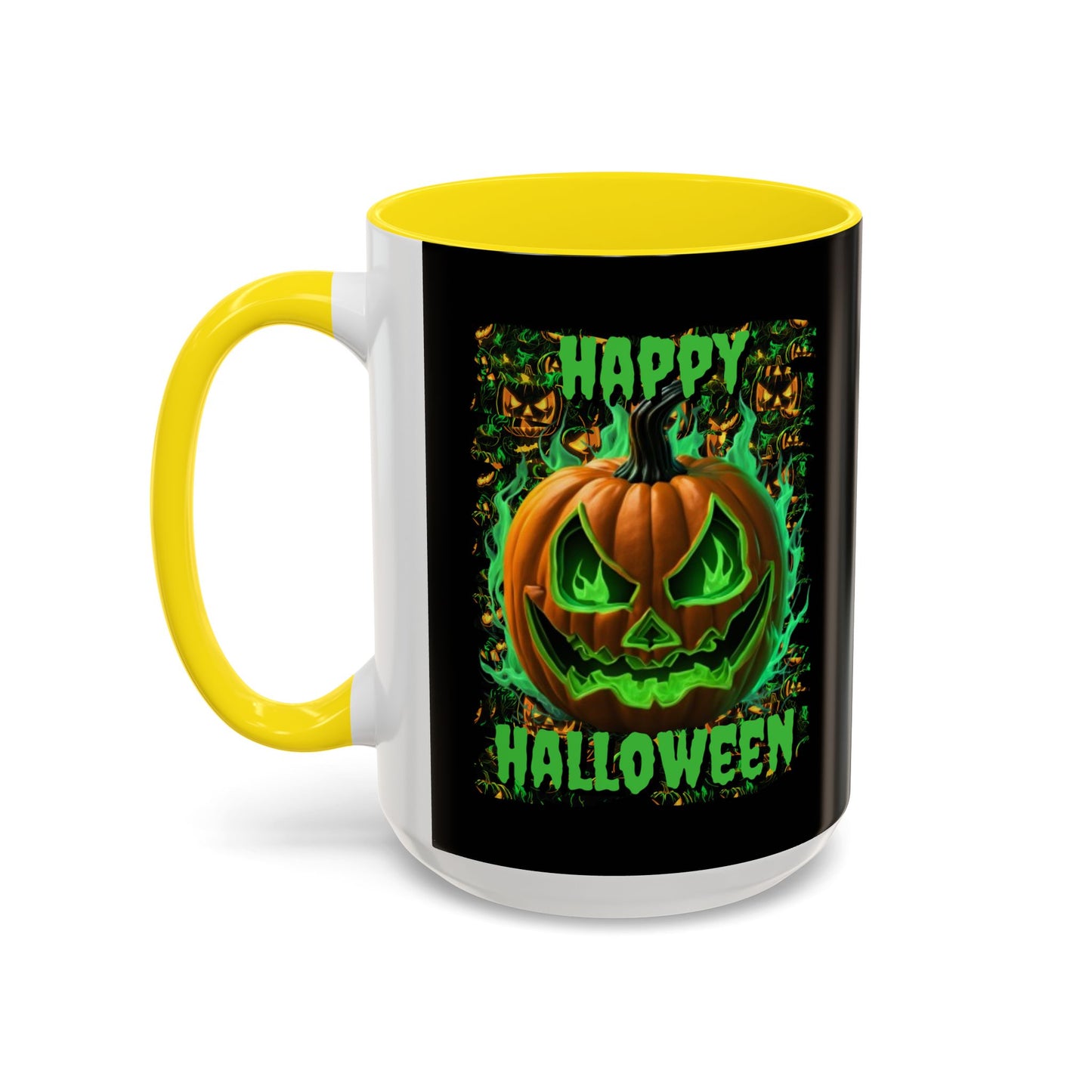 Happy Halloween Green Jack Black Accent Mug by CreepyCrafts.boo