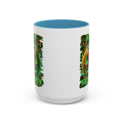 Happy Halloween Green Jack White Accent Mug by CreepyCrafts.boo