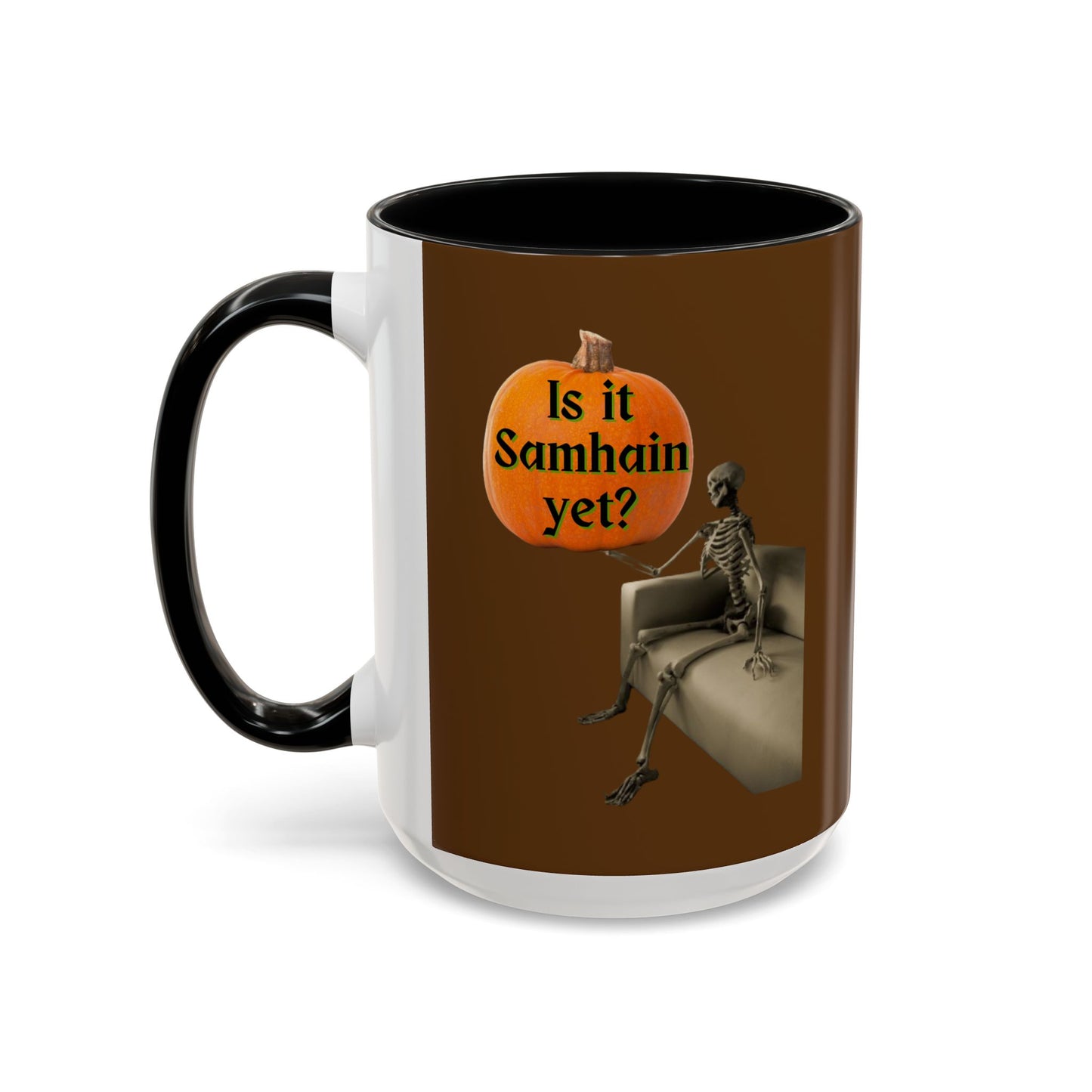 Is it Samhain yet? Skeleton's Pumpkin Brown Accent Mug by CreepyCrafts.boo