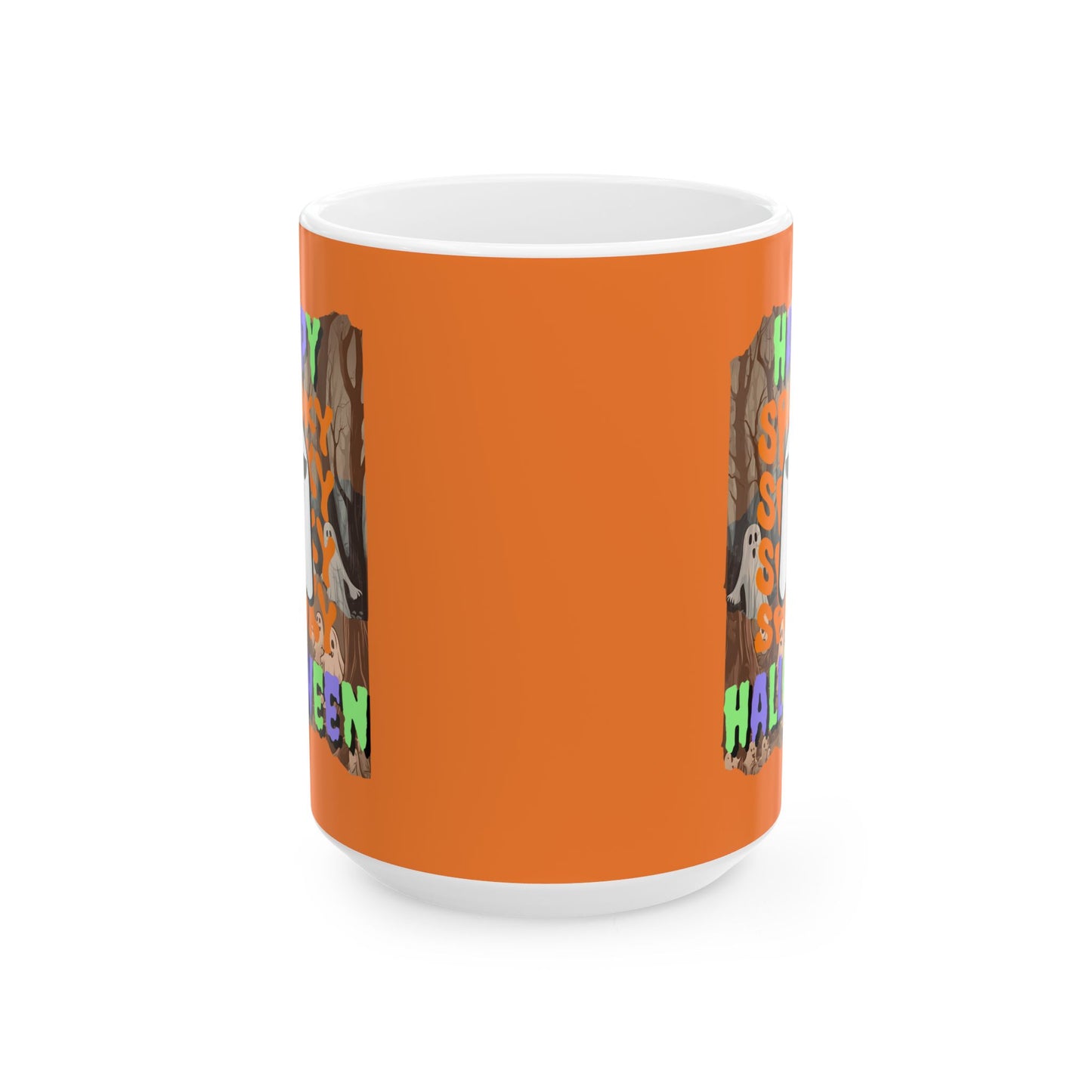 Spooky Happy Halloween Ghost MXfont Orange Mug by cypherpunkgear