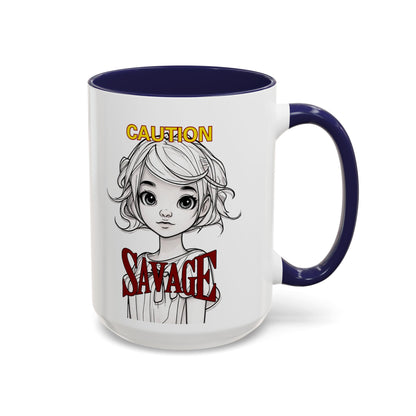 Caution, Savage White Accent Mug by cypherpunkgear.com