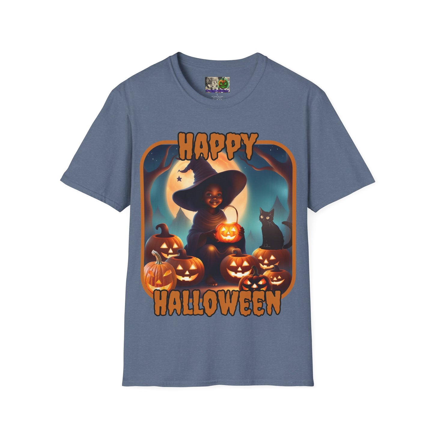 Happy Halloween Cute Witch Orange font, Dark colors, Unisex T-Shirt by CreepyCrafts.boo
